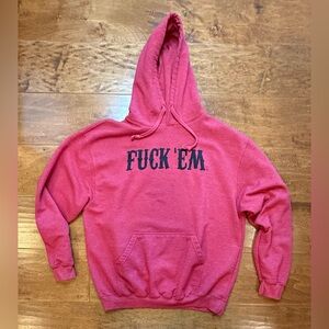 Graphic “F*ck ’Em” Heather Red Hoodie Sweatshirt Goth Streetwear L